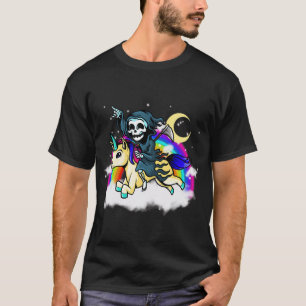Camiseta Pastel Gótico Aestético Grim Reaper Unicorn Ride S
