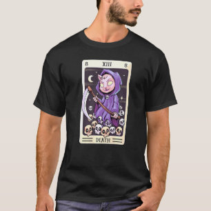 Camiseta Pastel Gótico Tarot Card The Death Grim Reaper Cat