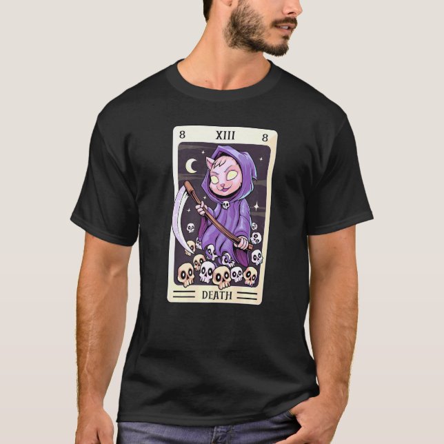 Camiseta Pastel Gótico Tarot Card The Death Grim Reaper Cat (Frente)