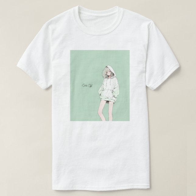 Camiseta Pastel Green JK Tシャツ｜寿司娘 GenerativeAI (Frente do Design)