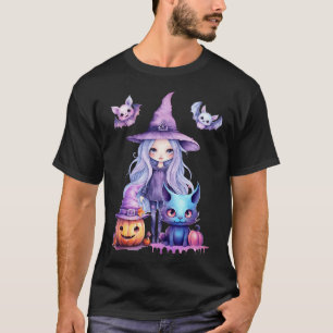 Camiseta Pastel Halloween Bruxa Gato-Pumpkin Pastelcore