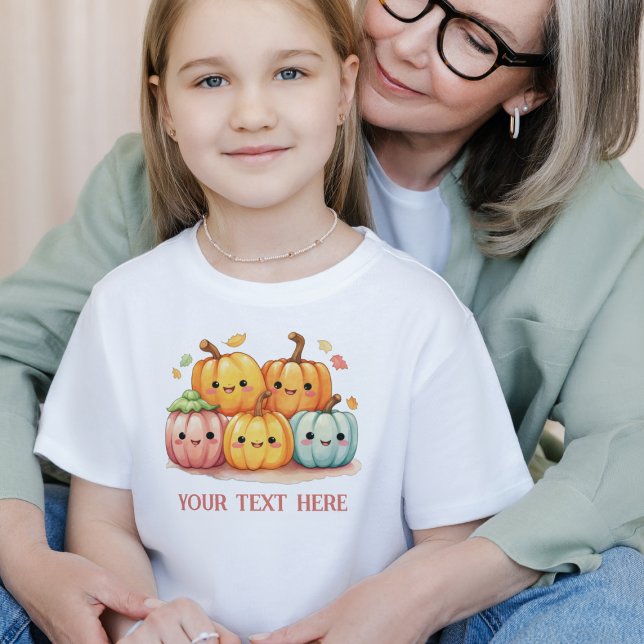 Camiseta Pastel Halloween Fall Pumkins Nome Personalizado (Kawaii Halloween Tshirt for kids, Custom text tshirt for kids, Cutest shirt for halloween, fall )