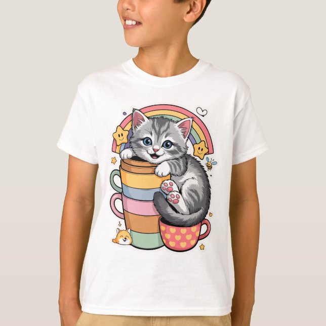 Camiseta Pastel Paws & Rainbow Sips (Frente)