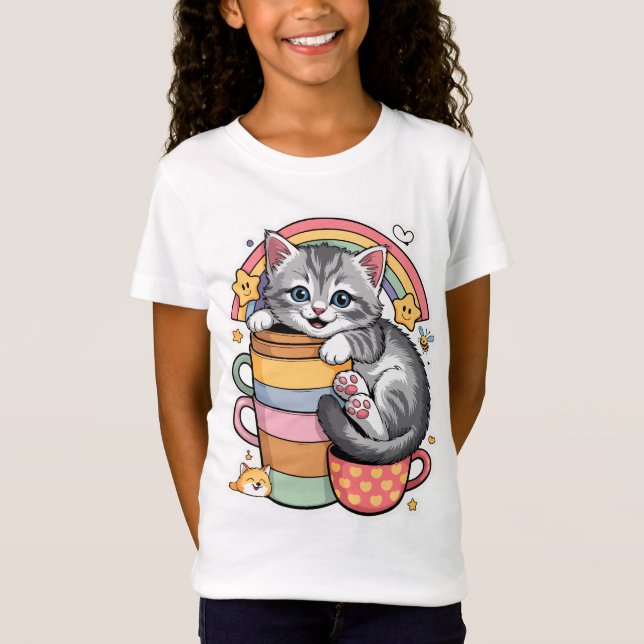 Camiseta Pastel Paws & Rainbow Sips (Frente)
