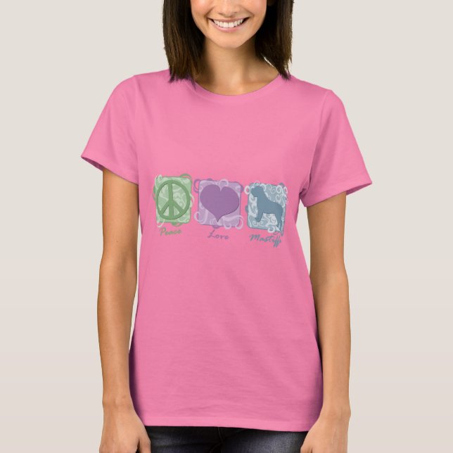 Camiseta Pastel Peace, Love and Mastiffs (Frente)