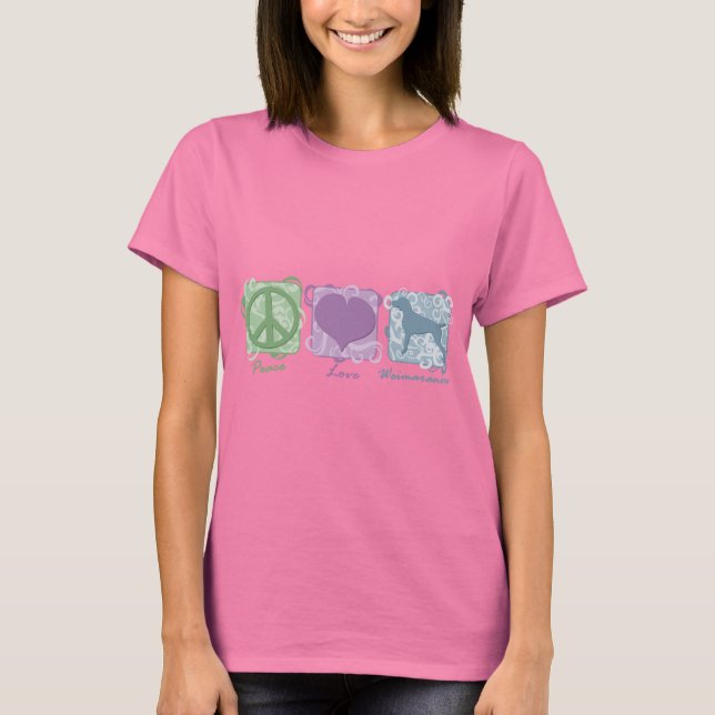 Camiseta Pastel Peace, Love and Weimaraners (Frente)