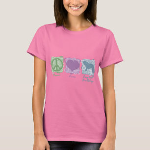 Camiseta Pastel Peace, Love e English Buldog