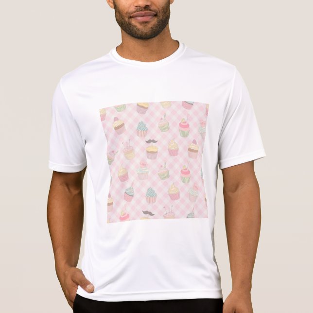 Camiseta Pastel Pink Gingham Cute Cupcakes Pattern (Frente)