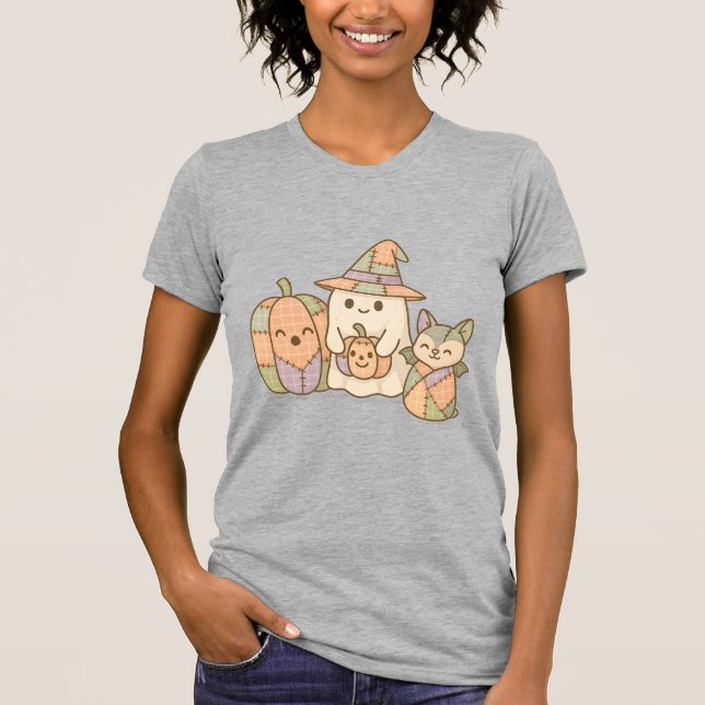 Camiseta Pastel Plaid Halloween Friends T-Shirt, Cute Ghost (Frente)