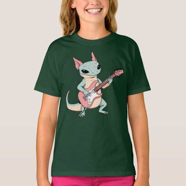 Camiseta Pastel Punk Rock Axolotl Guitar Player Soft Grunge (Frente)