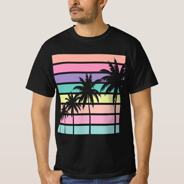 Camiseta Pastel Retro Palm Tree, Palm Tree Beach  (Frente)