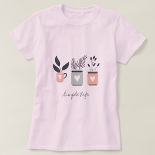 Camiseta Pastel, rosa e cinzas, plantas modernas potes