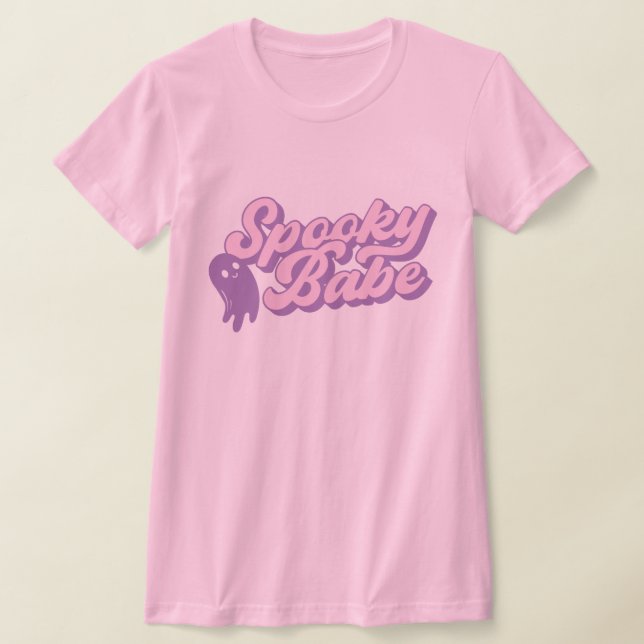 Camiseta Pastel Rosa E Roxo, Bebê Spooky Com Fantasma Cute (Postura )