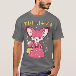 Camiseta Pastel Rosa Morango Raposa Japonesa Kawaii Pink Go