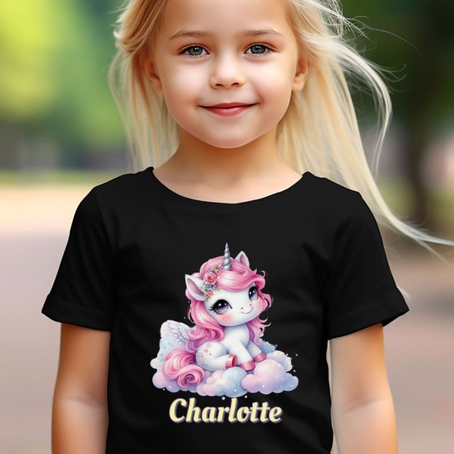 Camiseta Pastel sparkle unicorn preto de nuvem mágica (Criador carregado)
