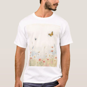 Camiseta Pastel Watercolor Flores e Borboletas