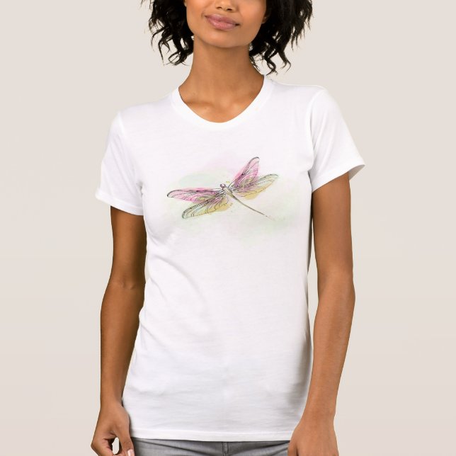 Camiseta *~* Pastel Watercolor Mint Dragonfly Pink Mulheres (Frente)