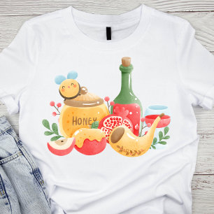 Camiseta Pastel Watercolor Rosh Hashanah - Símbolos
