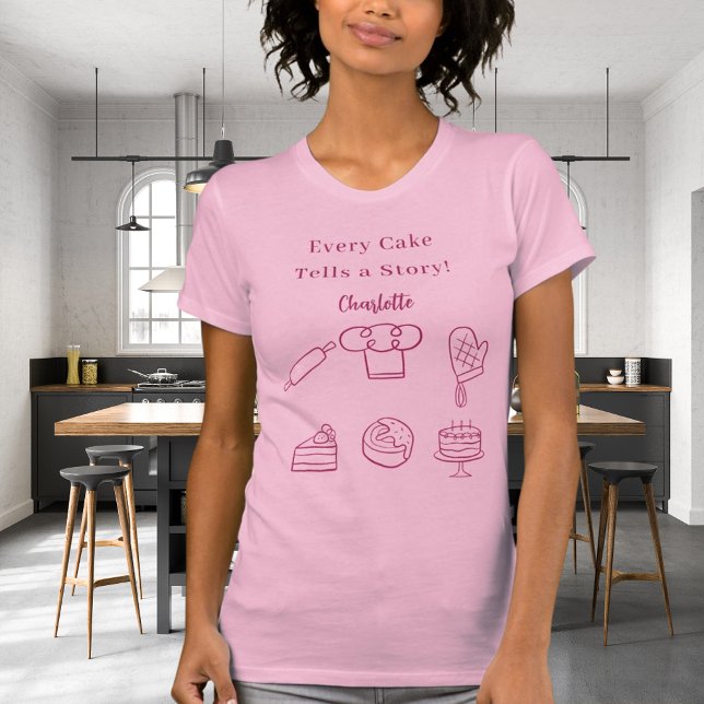 Camiseta Pastelaria: slogan utensílios de cozinha rosa (Criador carregado)