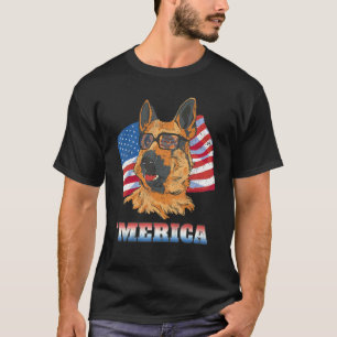 Camiseta Pastor Alemão Americano Bandeira Dos EUA 4 De Julh