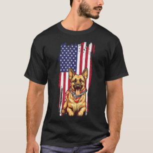 Camiseta Pastor Alemão Americano Bandeira EUA 4 de Julho Ca