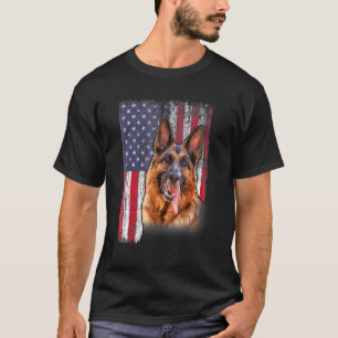 Camiseta Pastor Alemão Americano Bandeira EUA 4 De Julho Qu