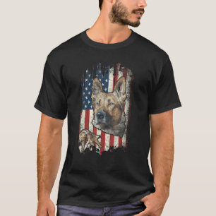 Camiseta Pastor Alemão Angustiado Bandeira Americana Patrió