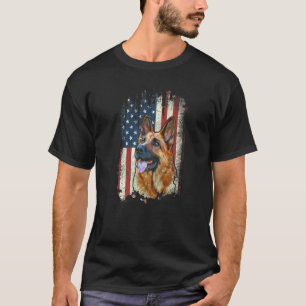 Camiseta Pastor Alemão Angustiado Bandeira Americana Patrió