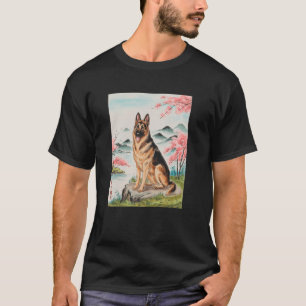 Camiseta Pastor Alemão Arte Japonesa Kyosai Japão Vintage