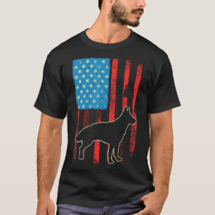 Camiseta Pastor Alemão Bandeira Americana 4 de Julho Cachor