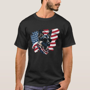Camiseta Pastor Alemão Bandeira Americana 4 de Julho EUA Cã