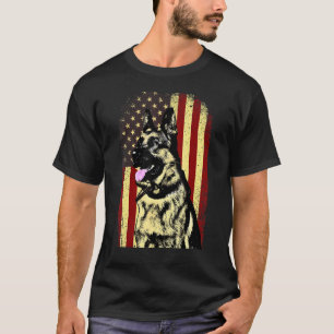 Camiseta Pastor Alemão Bandeira Americana Patriótica Cachor