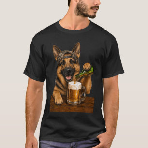 Camiseta Pastor Alemão Bebendo Cerveja Cachorro Engraçado M