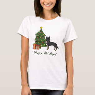Camiseta Pastor Alemão Bi-Preto Árvore de Natal Festiva