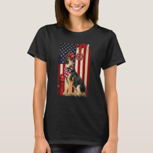 Camiseta Pastor Alemão Bombeiro Bandeira Americana