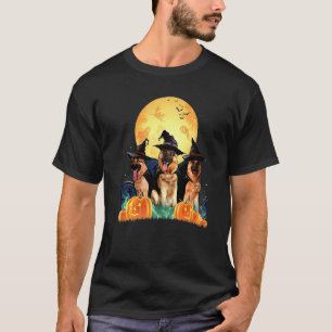 Camiseta Pastor Alemão Bruxa Abóbora Noite de Halloween Cac