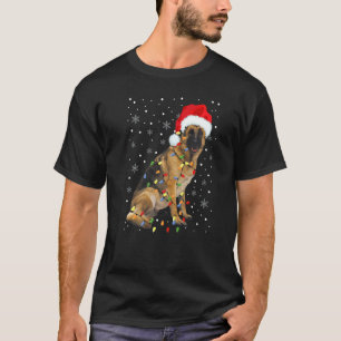 Camiseta Pastor Alemão Chapéu de Natal Luzes de Natal Faça