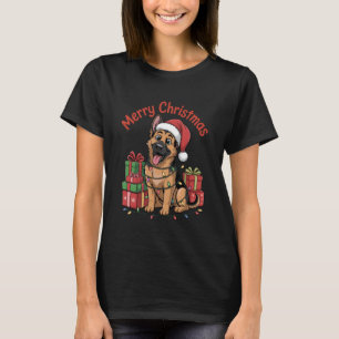 Camiseta Pastor Alemão Chapéu de Papai Noel Natal Xmas Aman