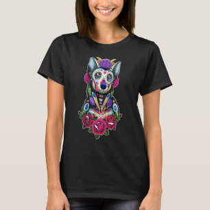 Camiseta Pastor Alemão Colorido Fofo Crânio de Açúcar Mexic