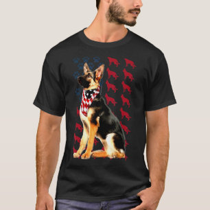 Camiseta Pastor Alemão com Bandeira Americana para 4 de Jul