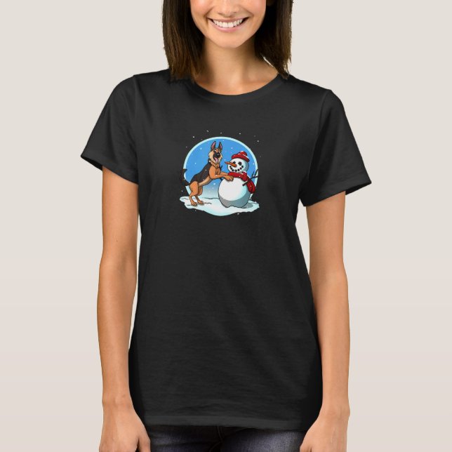 Camiseta Pastor Alemão com boneco de neve (Frente)