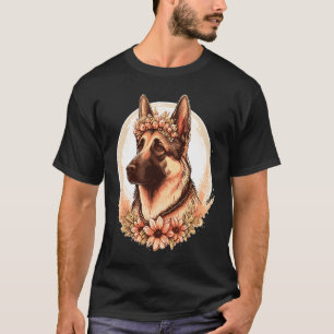 Camiseta Pastor Alemão Coroa de Flores Raça de Cachorro Flo