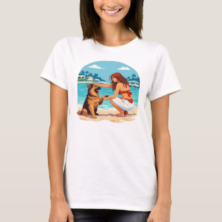 Camiseta Pastor Alemão Feliz E Mulher Se Conectando Na Prai