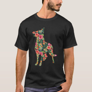 Camiseta Pastor Alemão Flor Cachorro Engraçado Silhueta Flo