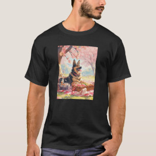 Camiseta Pastor Alemão Flor de Cerejeira Cachorro Engraçado