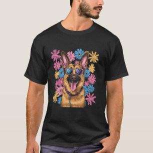 Camiseta Pastor Alemão Floral Primavera Cachorro Amante da 