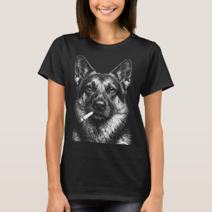 Camiseta Pastor alemão fumando meme engraçado de cachorro g