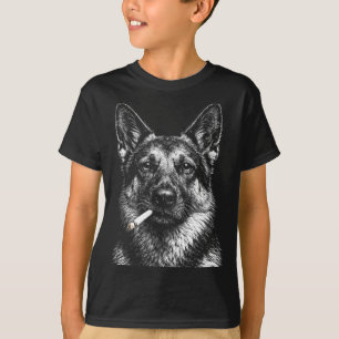 Camiseta Pastor alemão fumando meme engraçado de cachorro g
