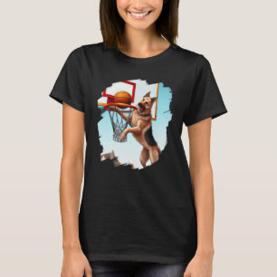 Camiseta Pastor Alemão Jogando Basquete Cachorro Engraçado 