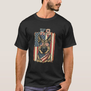 Camiseta Pastor Alemão K9 Bandeira Americana Patriótico EUA